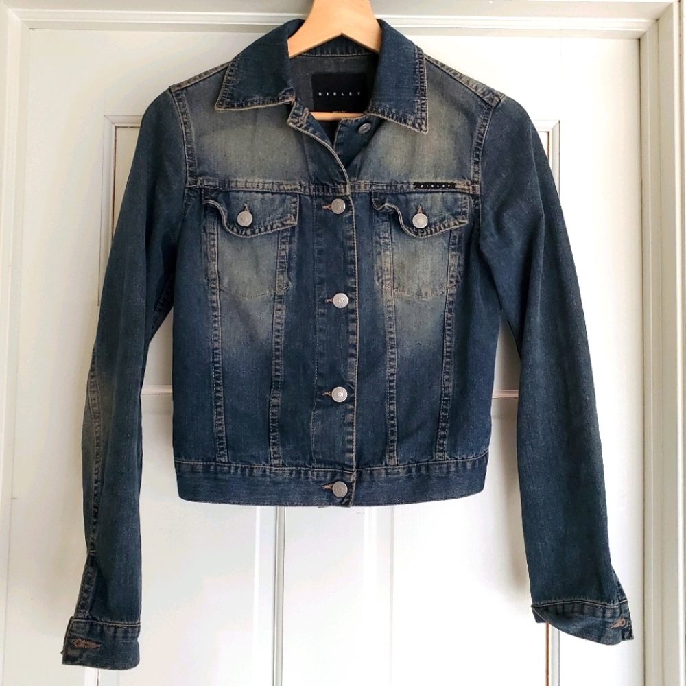 SISLEY Distressed Denim Jacket sz XS